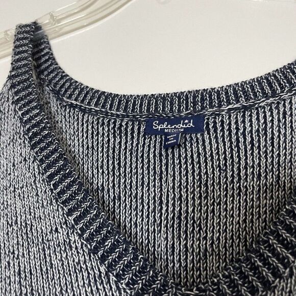 NEW! Splendid Blue Marled Cold Shoulder V Neck Short Sleeve wool blend sweater M - Picture 3 of 6